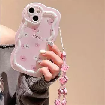 Корейский милый браслет с деревянным цветком, розовый волнистый чехол для Iphone 14 13 12 Pro Max 11, прекрасный противоударный мягкий чехол с цветочным принтом в виде инопланетянина, принципиально For iPhone 14Pro
