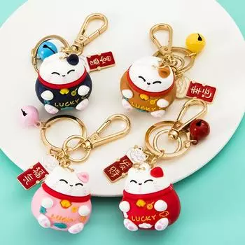 Корейский милый брелок для ключей Lucky Cat: Очаровательная подвеска для пар, сумок и автомобилей