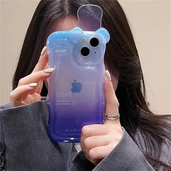 Корейский милый чехол для телефона с 3d медвежьими ушками и градиентом для Iphone 14 13 12 11 Pro Max 3d с подставкой, прозрачная защитная мягкая крышка для линз For iPhone 11Pro Max