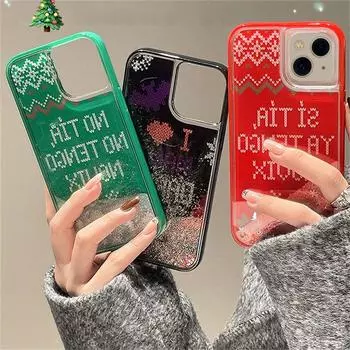 Корейский милый чехол для телефона с 3d рождественскими снежинками и зыбучими песками для Iphone 14 13 12 Pro Max, блестящий противоударный мягкий чехол на заднюю панель, принципиально For iPhone 12Pro Max