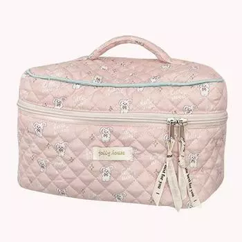 Корейский милый дорожный органайзер, переносная косметичка на молнии, стеганая косметичка большой вместимости с цветочным принтом для девушек бежевый