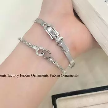 Корейский милый и крутой браслет с пряжкой в виде подковы и двойным кольцом для женщин - модные ювелирные изделия S0399 Double Ring Bracelet