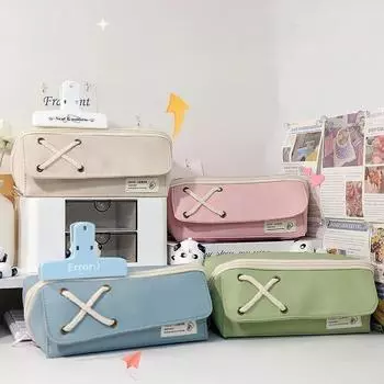 Корейский милый пеньковый пенал цвета конфет с большим отверстием, вместительный многослойный пенал для ручек, канцелярские принадлежности для школы белый