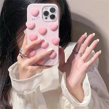 Корейский милый силиконовый чехол для телефона с 3d розовым сердечком любви для Iphone 13 12 11 Pro Xs Max X Xr 7 8 Plus Se3 Защитная мягкая задняя крышка For iPhone XS Max