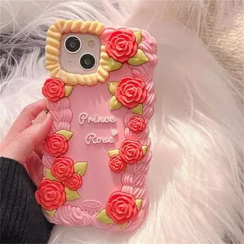 Корейский милый силиконовый кремовый чехол с 3d розами для Iphone 14 13 12 11 Pro Max, милый защитный мягкий чехол для объектива, принципиально For iPhone 13