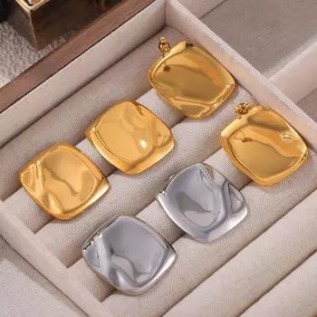 Корейский минималистский дизайн, гладкие вогнуто-выпуклые квадратные серьги, темперамент, простые и элегантные серьги из титановой стали с покрытием из 18-каратного золота