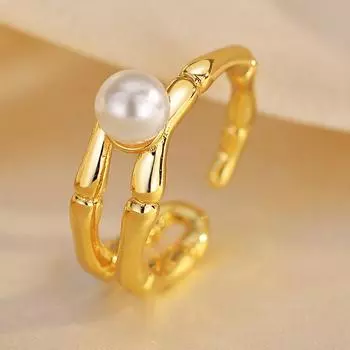 Корейский минималистский стиль, нишевый дизайн, кольцо с бамбуковым жемчугом, женская мода, индивидуальность, универсальное, чувственное кольцо на указательный палец Opening adjustable золотой