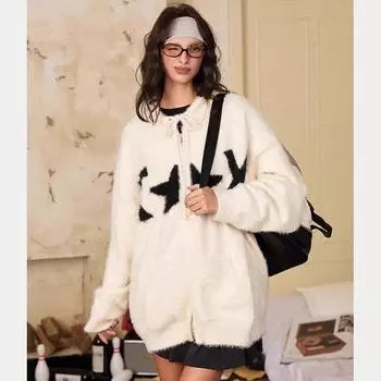 Корейский модный бренд кардиган свитер мужской 2024 осень и зима новый круглый вырез вязаный свитер в стиле Гонконга Ins свободная куртка M чёрный