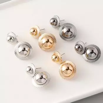Корейский модный дизайн сплава геометрические двойные сферические серьги простые модные темпераментные универсальные глянцевые гальванические серьги чёрный