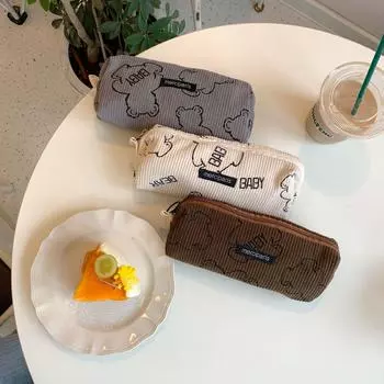 Корейский модный пенал с милым мультяшным медведем, пенал, простота, однотонная серия, сумка для хранения канцелярских принадлежностей, студенческие принадлежности