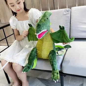 Корейский мультфильм милый модный рюкзак с изображением динозавра коричневый