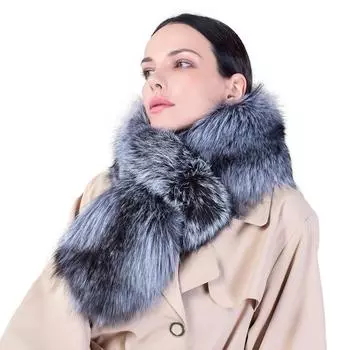 Корейский новый большой шарф из цельной лисьей шерсти женский шарф цельный длинный меховой воротник цельная кожаная шаль из натуральной серебристой лисицы 90cm*19cm