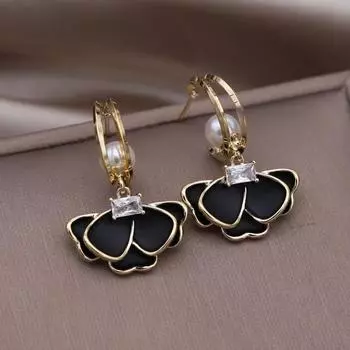 Корейский новый дизайн, модные украшения, жемчуг, циркон, черная камелия, серьги-подвески, элегантные женские повседневные рабочие аксессуары