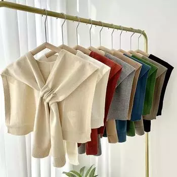 Корейский однотонный шарф для защиты шеи, женский вязаный теплый шаль, зимняя шерстяная блузка, накидка с искусственным воротником, завязанный шарф Q36 чёрный