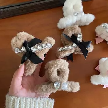 Корейский плюшевый бантик со стразами, коготь для волос, сладкий жемчуг, заколка для волос, заколка для волос в виде краба, головные уборы для женщин, застежка для волос, аксессуары для волос, головные уборы