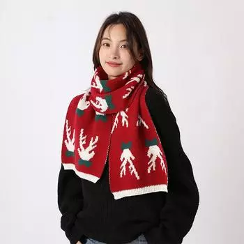 Корейский подарок на день рождения рождественский вязаный красный шарф рога женский зимний теплый олень студенческий шерстяной воротник 160*30cm