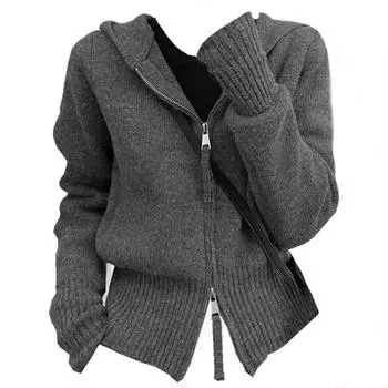 Корейский повседневный базовый однотонный кардиган, модный свитер, толстовка с капюшоном и длинными рукавами, вязаный мягкий пуловер в консервативном стиле, новый дизайн S чёрный