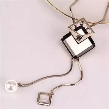 Корейский простой геометрический свитер с двойной кисточкой и цепочкой, длинное ожерелье, женский темперамент, дикий кулон One Size серебряный