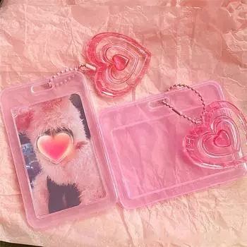Корейский прозрачный держатель для карт, милый защитный чехол для карточек Love Card, чехол для карточек, трехдюймовый декоративный пластиковый чехол