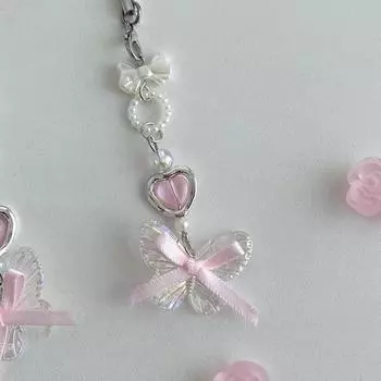 Корейский прозрачный шнурок для телефона в виде бабочки для девочек Y2K, цепочка для телефона в виде сердца для девочек, милый, милый, подвеска для мобильного телефона розовый