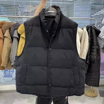 Корейский пуховый хлопковый жилет для женщин, новинка 2023 года, осень и зима, ретро-воротник-стойка с небольшим жилетом, свободное пальто s белый