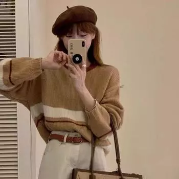 Корейский пуловер, свитер в тон, женский свитер 2022, осенний пуловер, кружевной повседневный мягкий восковой теплый вязаный свитер