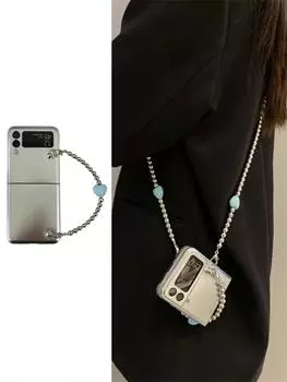 Корейский ремешок через плечо с бусинами в форме сердца, серебристый чехол с покрытием для Samsung Galaxy Z Flip 3 4 5g Z Flip3 4 Zflip3 задняя крышка Samsung Z Flip 4