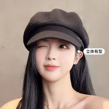 Корейский ретро восьмиугольный берет женский летний тонкий большой окружность головы показывающий лицо маленький модный универсальный литературный M (56-58cm) UMUM octagonal hat чёрный