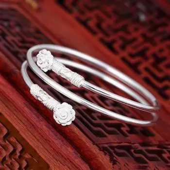 Корейский романтический браслет сакуры, женский модный серебряный открытый браслет, браслет с 3D розой, браслет Adjustable size