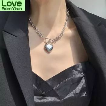 Корейский серебряный цвет сердечный замок цепь колье колье для женщин воротник готические ожерелья модные цепочки для вечеринок панк ювелирные изделия серебряный