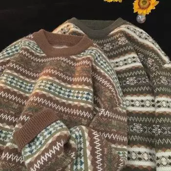 Корейский шикарный полосатый рождественский свитер 2023: Модный топ высокого класса на осень/зиму XL