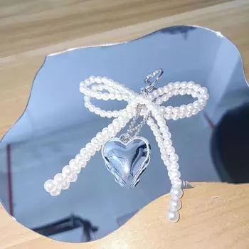 Корейский сладкий жемчужный бант брелок кулон сердце брелок Y2K эстетический держатель для ключей для девочек сумка кулон аксессуары