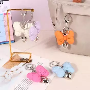 Корейский сладкий жемчужный бант брелок кулон сердце брелок эстетический держатель для ключей для девочек сумка кулон аксессуары бежевый