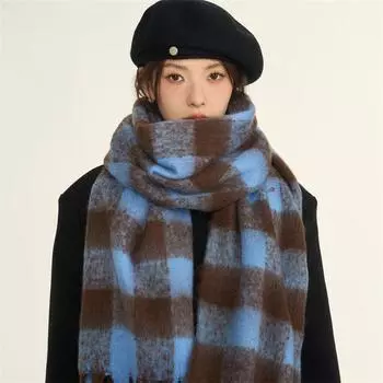 Корейский стиль, атмосферный женский шарф, новый зимний теплый и ленивый стиль, женский шарф со вставками, повседневные универсальные аксессуары scarf розовый