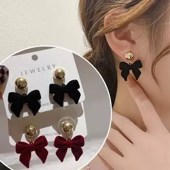 Корейский стиль, черный, красный, висячие серьги с бантом для женщин, флокированные серьги, ювелирные аксессуары для свадебной вечеринки