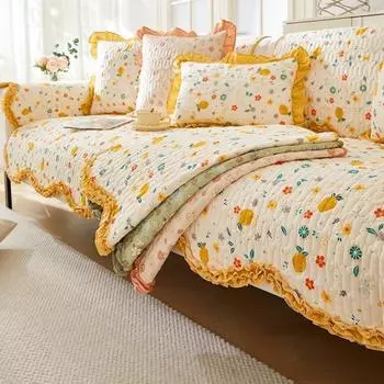 Корейский стиль Цветочный диван Подушка Чехол для дивана Нескользящий Чехол для сиденья Полотенце для дивана Пылезащитный Чехол для полотенец Диваны для гостиной 70x70cm 1pcs