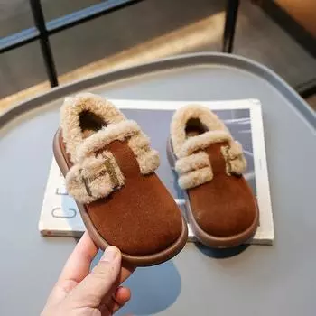 Корейский стиль Детская хлопковая обувь 2024 Зимняя новая повседневная обувь для девочек Простая круглая детская обувь для мальчиков Школьная обувь коричневого цвета 22 красный