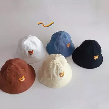 Корейский стиль Детская Панама с вышивкой в виде медведя из мультфильма, шляпы от солнца для мальчиков и девочек, симпатичная купольная кепка от солнца для детей, рыбаков бежевый