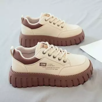 Корейский стиль для девочек, спортивная обувь на толстой подошве, повседневная обувь для хлеба с мягкой подошвой 35 чёрный