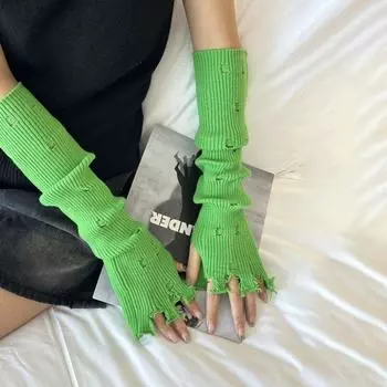 Корейский стиль Допамин Цвет гетры перчатки без пальцев дырка милые уличная одежда розы красного