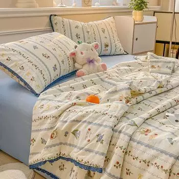 Корейский стиль, французский стиль, свежий стиль Ins, хлопковое кружевное летнее одеяло, комплект из четырех предметов, 20% соевые бобы 150*200cm