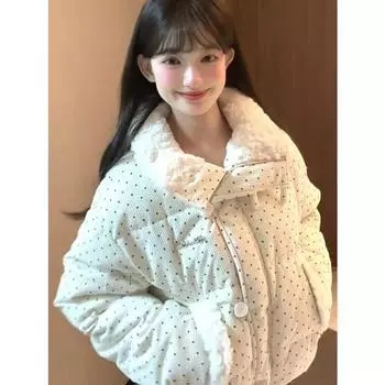 Корейский стиль хлопковая куртка в горошек с зимним милым и толстым свободным коротким пальто S