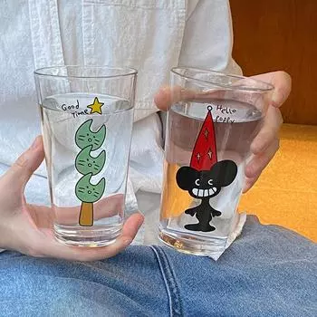 Корейский стиль Instagram Niche Cartoon Cat Avatar Стеклянная чашка Red Hat Puppy Cold Extract Breakfast Coffee Cup Ows Milk Mug 450ml