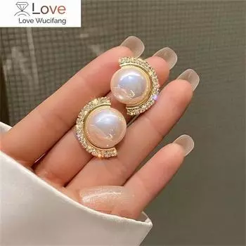 Корейский стиль искусственный жемчуг вымощенный крошечный кристалл камень серьги-гвоздики для женщин девочек свадебные украшения для вечеринки подарки белый