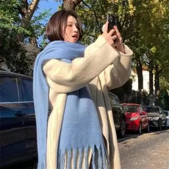 Корейский стиль Кашемир однотонный женский шарф зимняя шаль и накидка бандана пашмина кисточка женский платок толстое одеяло