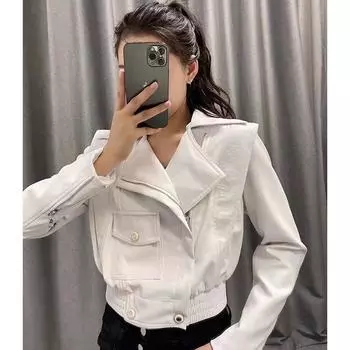 Корейский стиль короткая женская кожаная куртка осень новая стираная искусственная кожа мотоциклетная кожаная куртка женская мода и отдых M