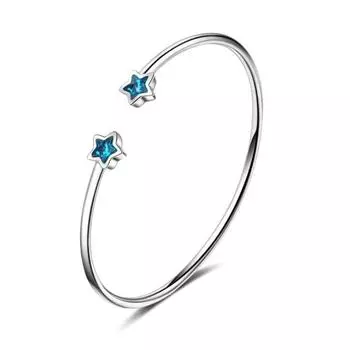 Корейский стиль, креативные красивые модные ювелирные изделия из стерлингового серебра 925 пробы, лазурные пятиконечные браслеты с синими звездами и кристаллами SB123