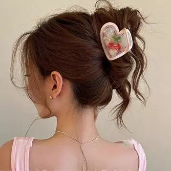 Корейский стиль Love Small Grab Clip Acetic Acetate Hair Claw Cute Cherry Shark Clip Daily розовый