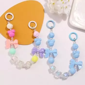 Корейский стиль милый цветной браслет из бисера цепь акриловый кулон бант брелок для телефона анти-потеря цепи подвесные украшения as the picture