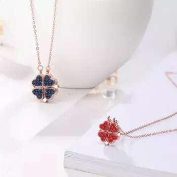 Корейский стиль мода двухстороннее ожерелье с четырьмя листами клевера для женщин кулон в форме сердца с двумя цепочками на ключицу
